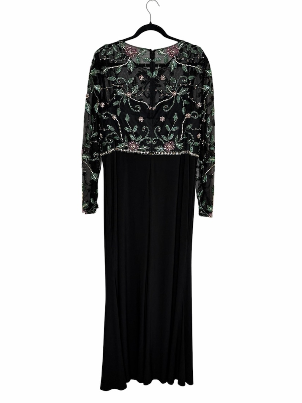 Mac Duggal 67870 Size 14 Floral Beaded Mesh Illusion Trumpet Gown Dress Black - Picture 5 of 16